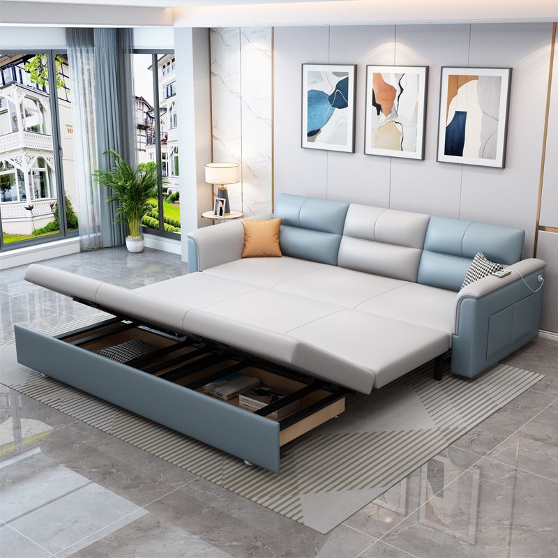 31" Wide Scandinavian Sofa Futon Faux Leather Sleeper Sofa with Storage