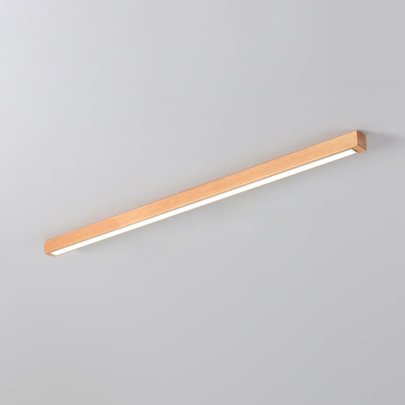 Modern Minimalist LED Flush Mount Wooden Linear Ceiling Fixture with Acrylic Shade