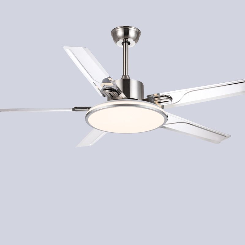 52" Metal LED Ceiling Fan Chrome Modern Fan Light Fixture with 5 Blades