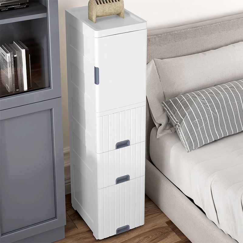 1/2- Door Nightstand in White/Grey/Beige 11.81" W x 15.75" D Bedside Cabinet with Casters