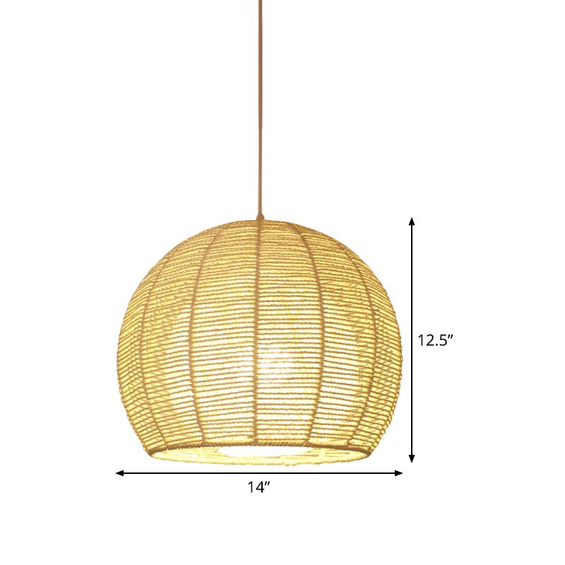 Lampada da soffitto cinese 1 testa di beige sfera lampada appesa con tonalità di bambù