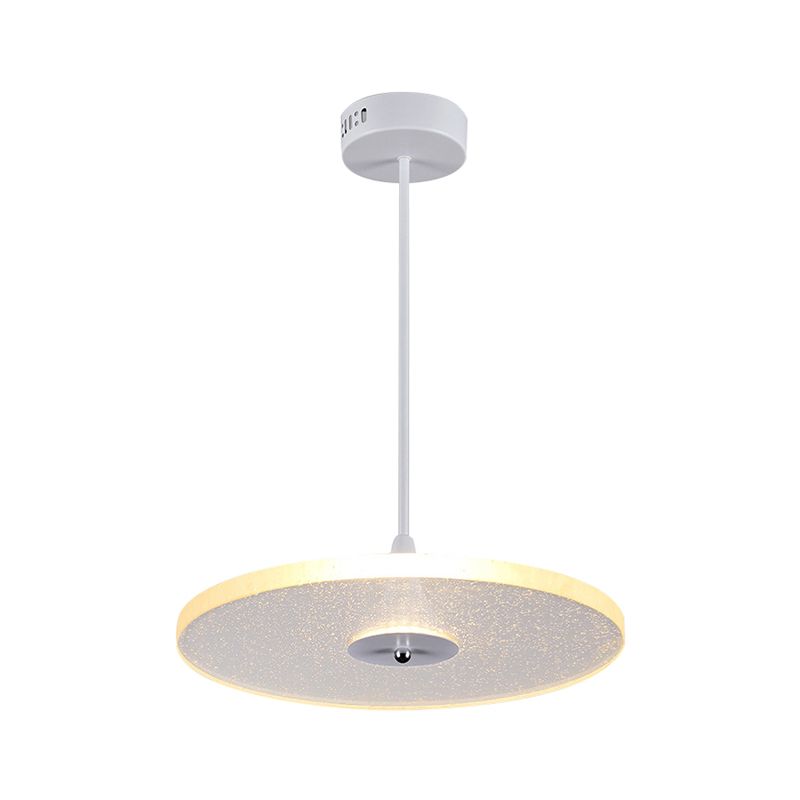 12"/16" Wide Round Pendant Lighting Modern Crystal 1 Light LED White Hanging Lamp for Living Room