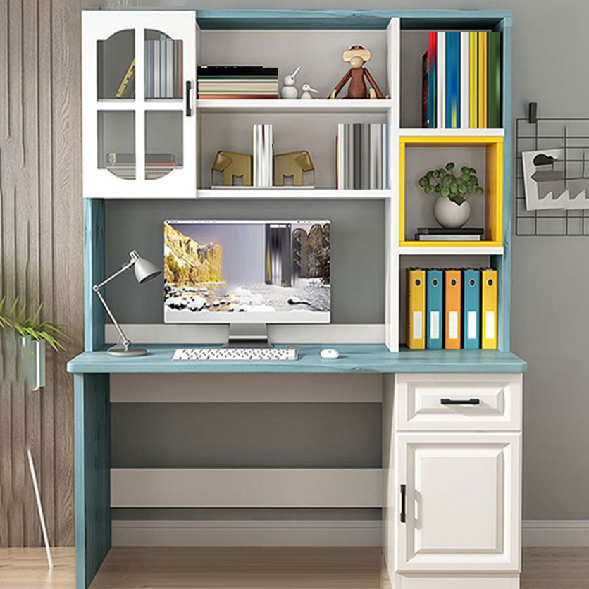 Contemporary Wooden Writing Desk with Storage Shelves and Hutch