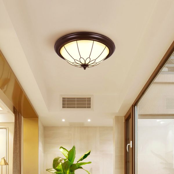 Traditional LED Ceiling Light Geometric Flush Mount with White Glass Shade