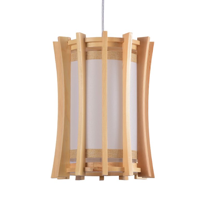 Lampada cilindrica Lampada Asia PVC 1 lampada a soffitto dinette lampadina con gabbia in legno in beige