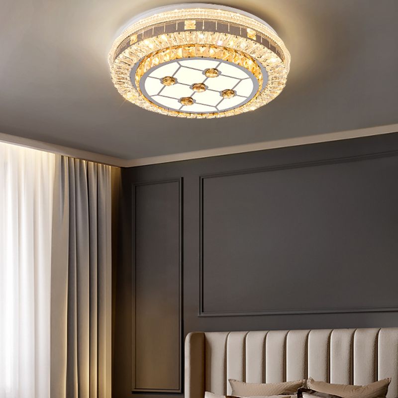 Modern Round Crystal Flush Mount Stainless Steel Ceiling Flush Light Fixture