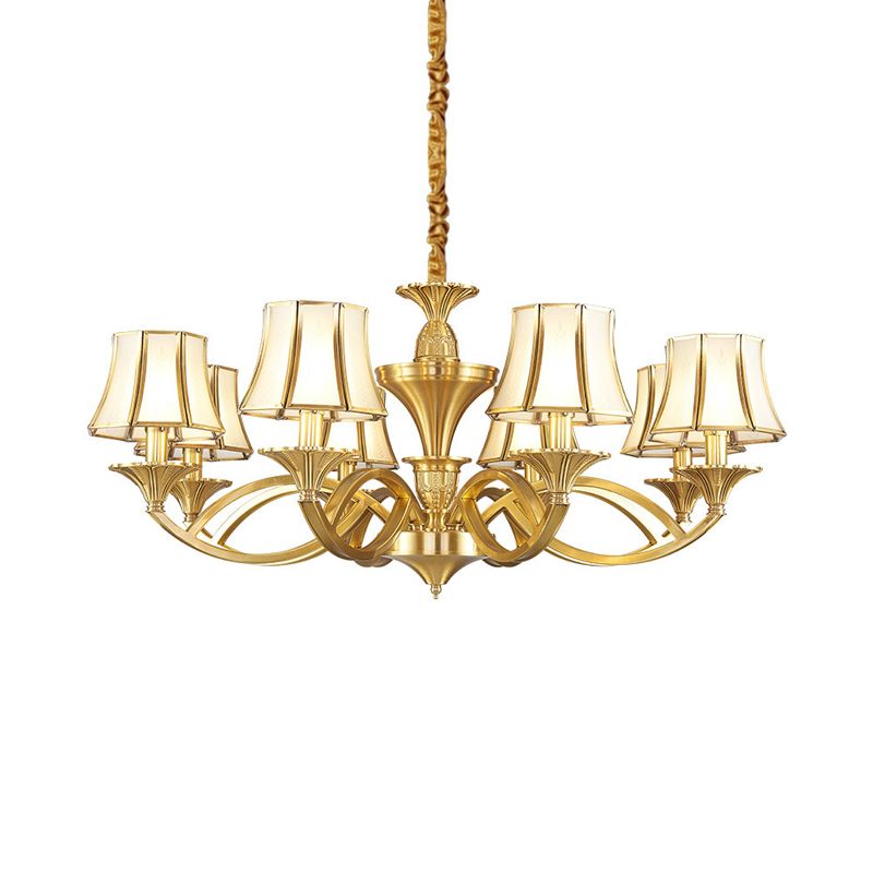 Taps vormig gevormd glas met patroon kroonluchter verlichting klassieke woonkamer hanglamp in goud