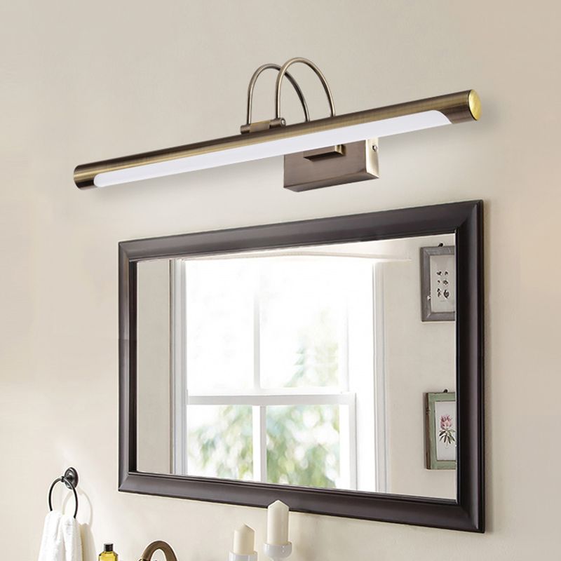 Metal Linear Shape Mirror Wall Lighting Modern 1 Light Mirror Wall Mount Fixture in Nickel