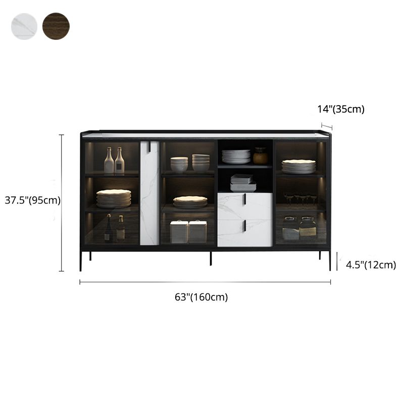 Contemporary Server with Metallic Finish 2 Drawer Sideboard with LED Lights