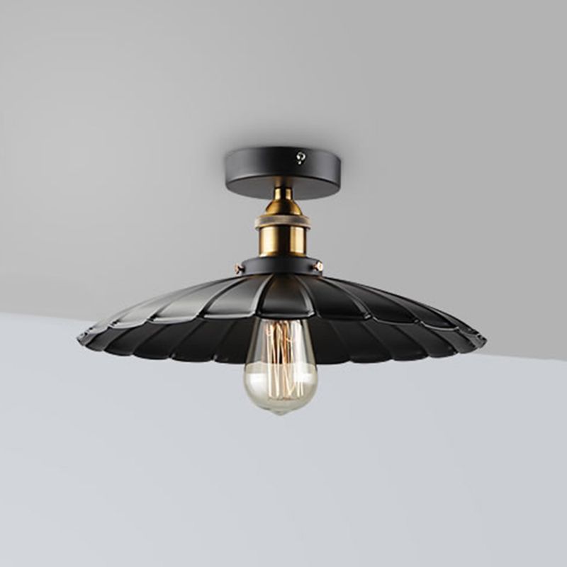 Metal Semi Flush Mount Ceiling Fixture Industrial Black Shaded Dinning Room Close to Ceiling Light