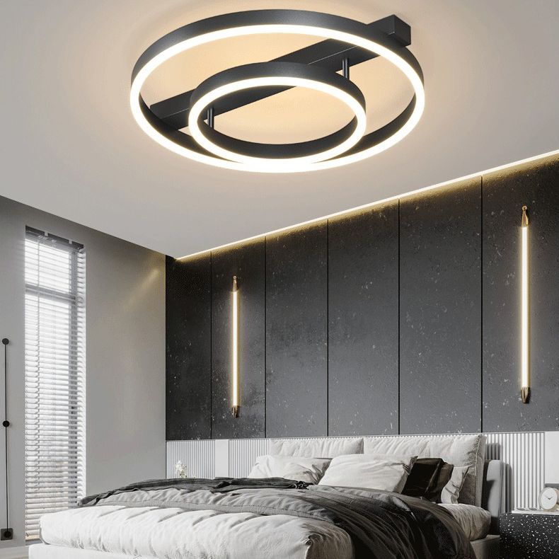 Black 2-Light Ceiling Fixture in Modern Minimalist Acrylic LED Flush Mount for Bedroom