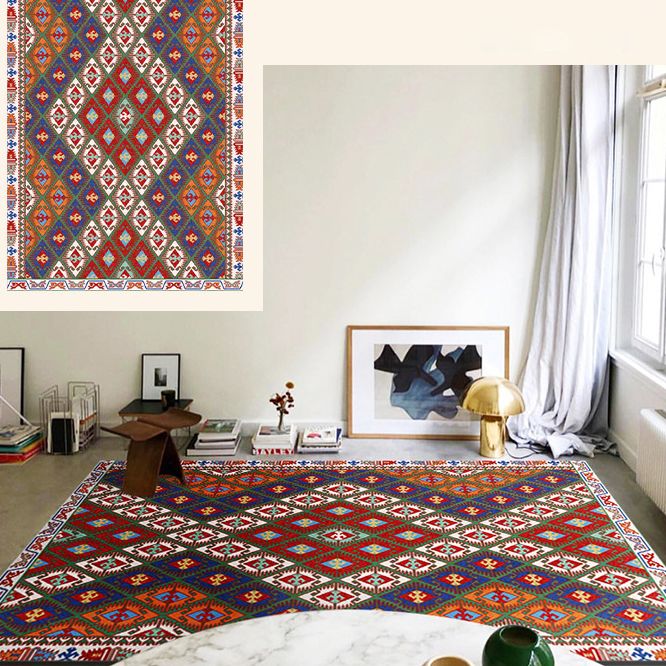 Brightly Colored Moroccan Area Rug Traditional Floral Printed Floral Printed Polyester Non-Slip Backing Carpet for Living Room