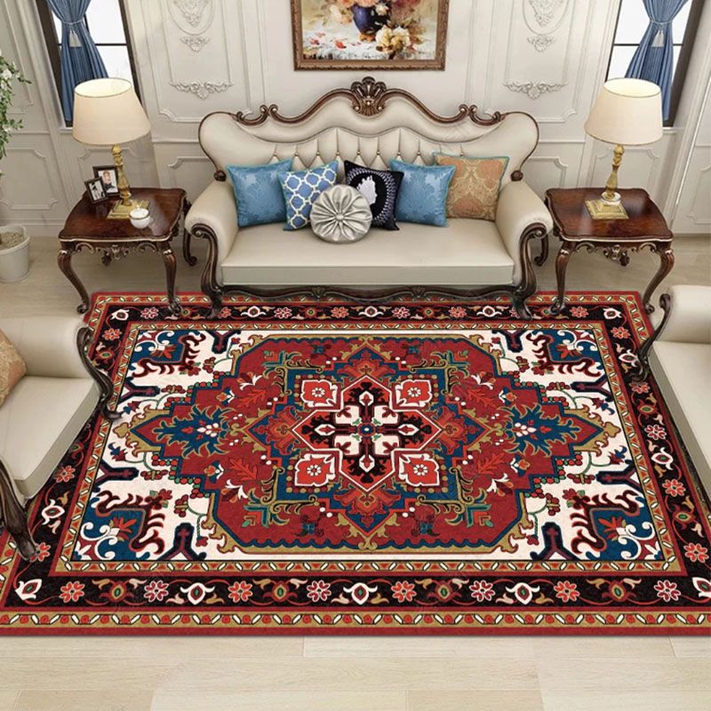 Multicolor Retro Indoor Rug Polyester Symmetrical Print Rug Easy Care Indoor Rug for Living Room