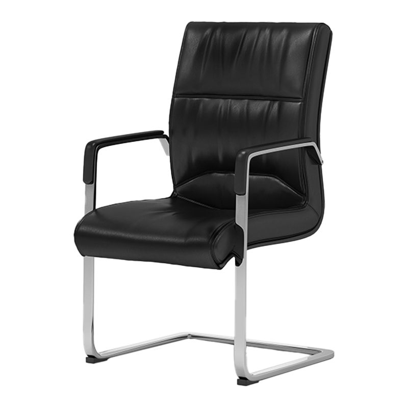 Modern Upholstered Desk Chair Faux Leather Mid-Back Arm Chair