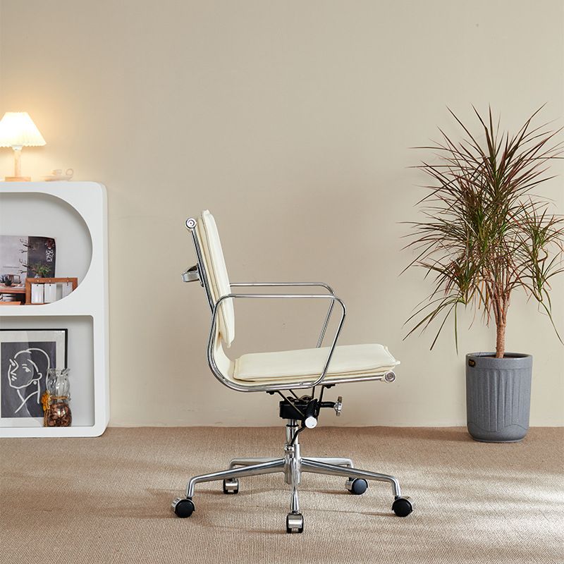 Modern Fixed Arms Chair Leather Adjustable Seat Height Desk Chair with Wheels