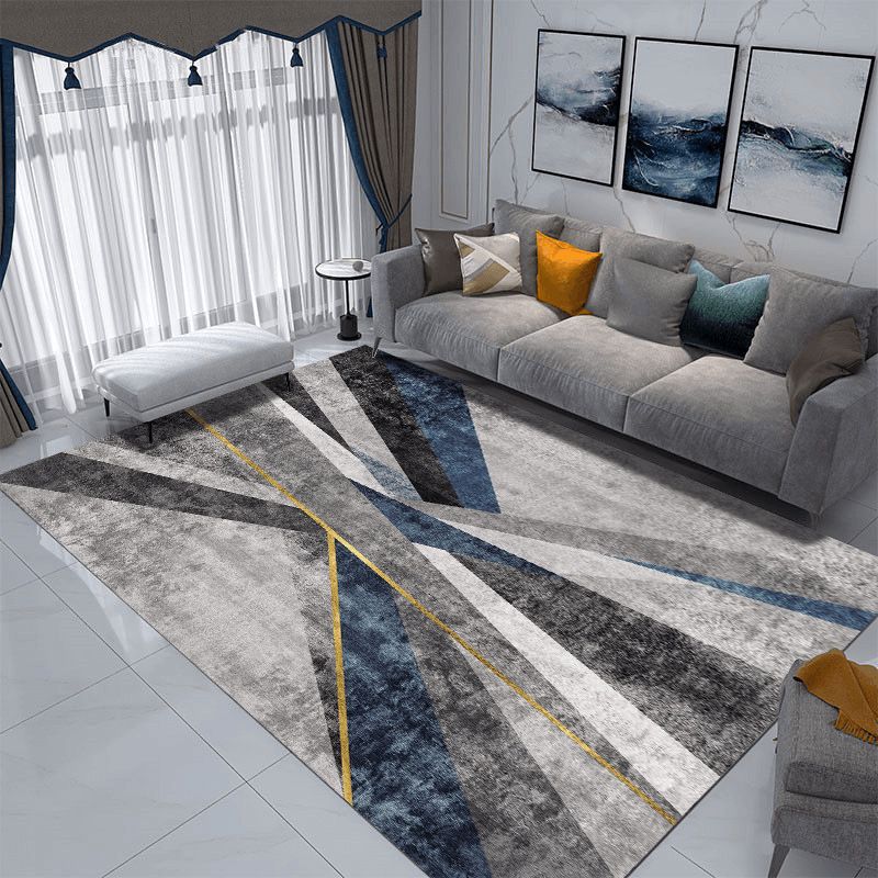 Grey Modern Rug Poleyester Graphic Rug Washable Rug for Drawing Room