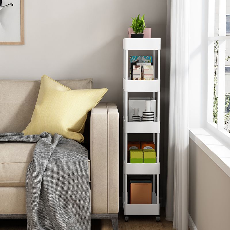 Modern Plastic Bookcase, Geometric Bookshelf with Caster Wheels for Any Room