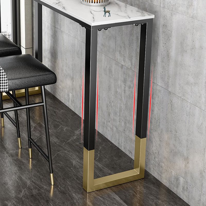 Glam Style Bar Table 42-inch Height Stone Top Bistro Table with Gold Pedestal