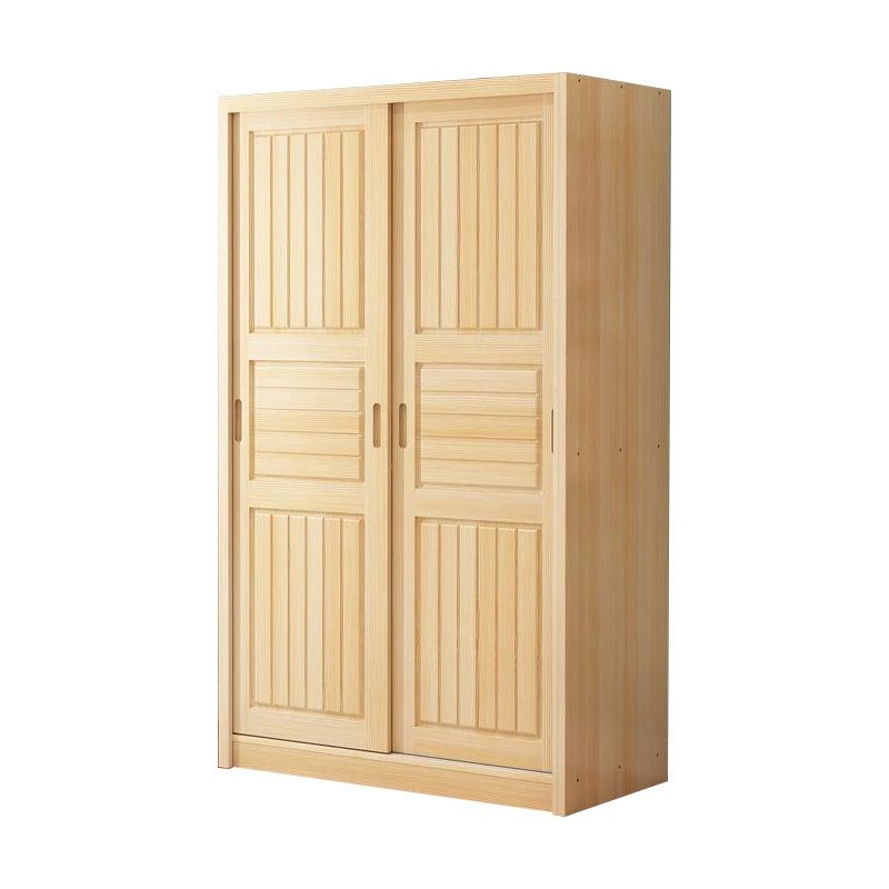 Pine Solid Wood Kids Closet Light Wood Wardrobe Closet with Sliding Door