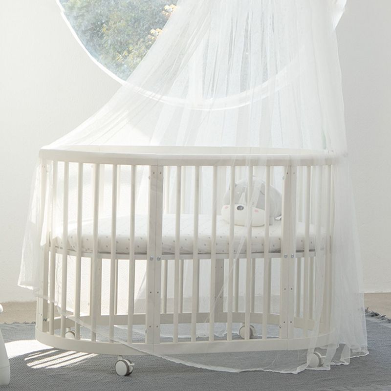 5-in-1 Convertible Crib in White Nordic Baby Crib with Casters & Mattress