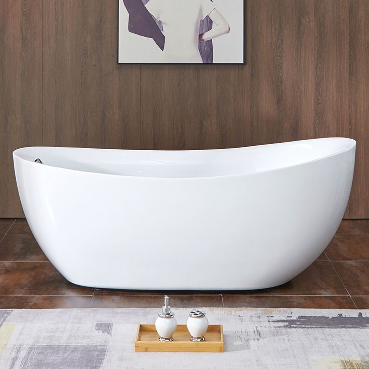 Modern Stand Alone Bathtub White Oval Acrylic Soaking Back to Wall Bath