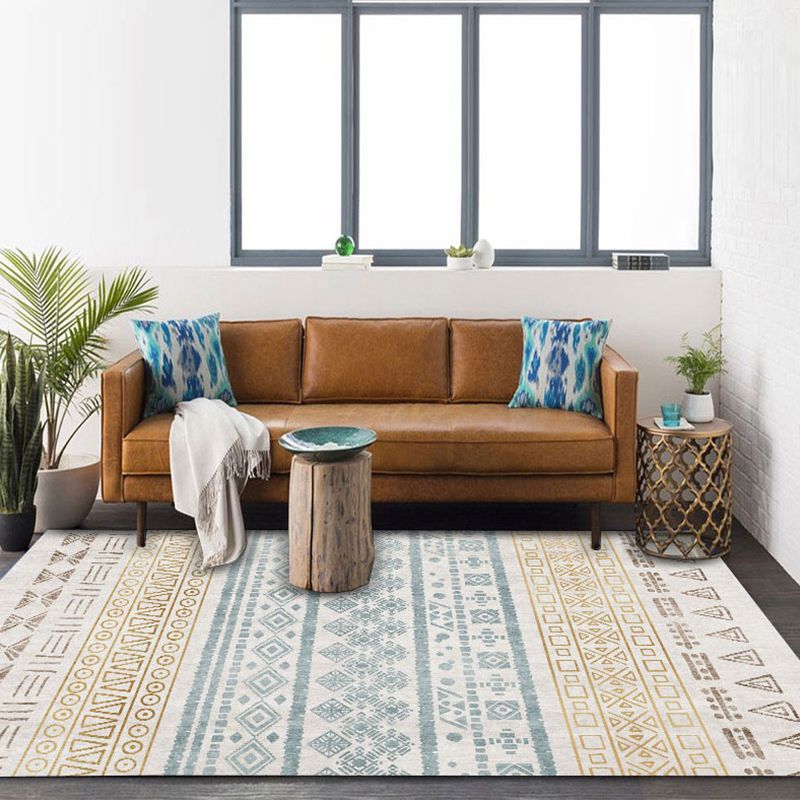 Retro Multi-Color Geometric Rug Cotton Blend Moroccan Area Carpet Pet Friendly Machine Washable Rug for Decoration