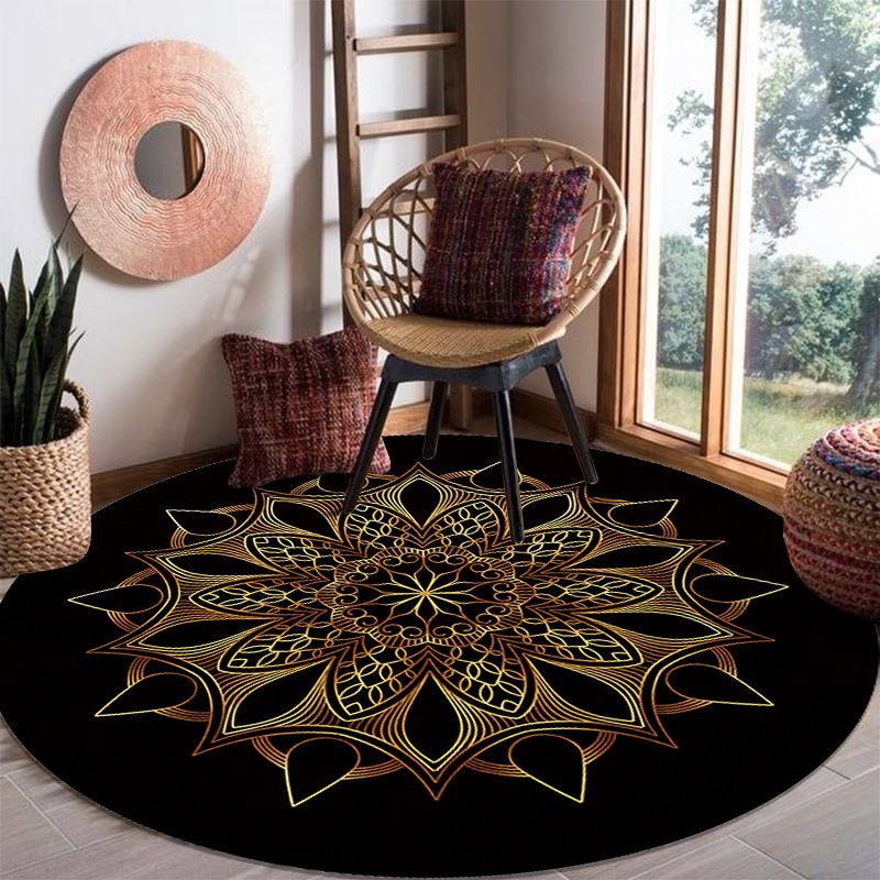 Gold Bohemian Rug Polyester Graphic Rug Washable Rug for Living Room