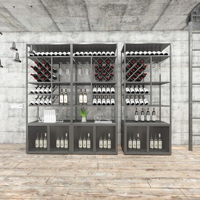 Modern Wine Bottle & Glass Rack Metal Floor Wine Rack Kitchen