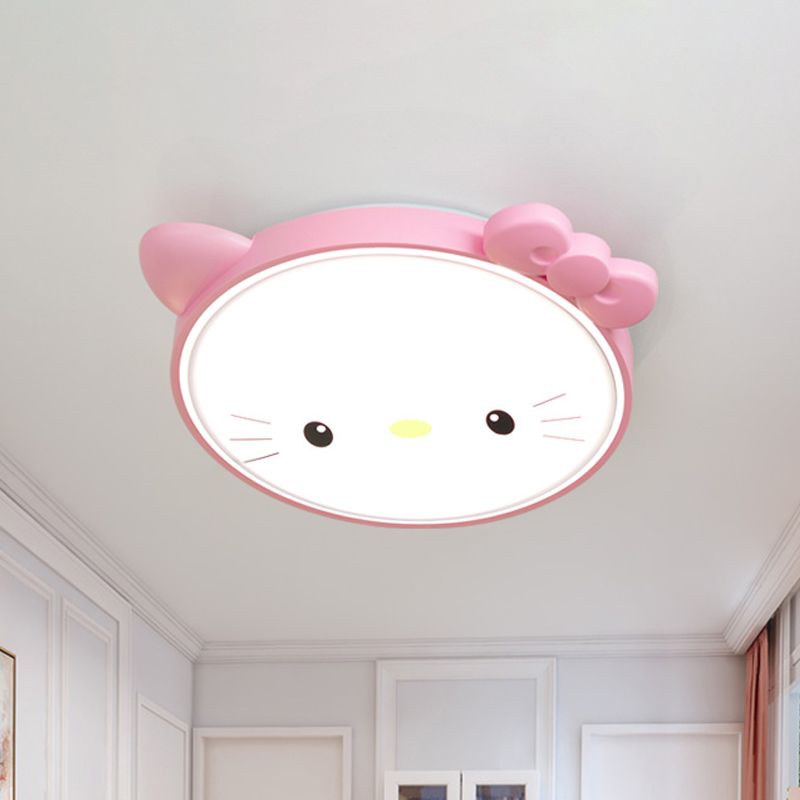 Kitty Girl's Bedroom Ceiling Flush Acrylic Cartoon LED Flush Mount Lighting in Pink/White