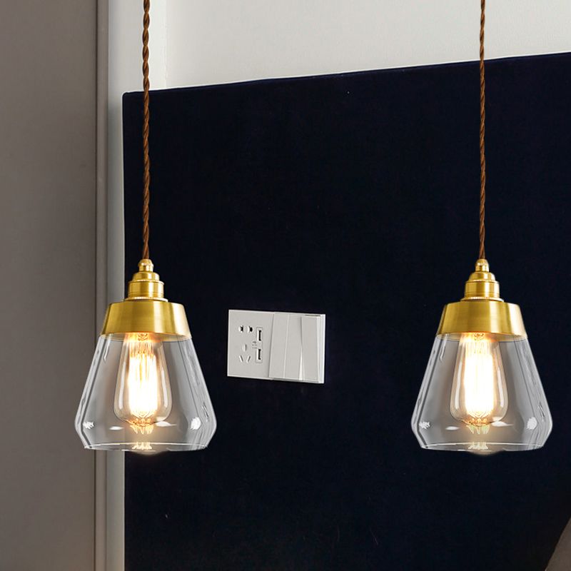 Luxe taps toelopende multi -light hanger 2/3 koppen helder glas hangende lamp in goud met ronde/lineaire luifel