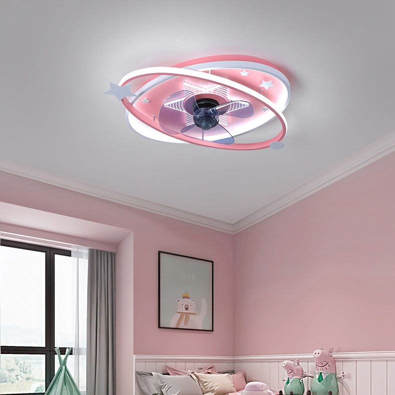 Kids Lovely LED Flush Mount Iron Oblong Ceiling Fan Light with Acrylic Shade