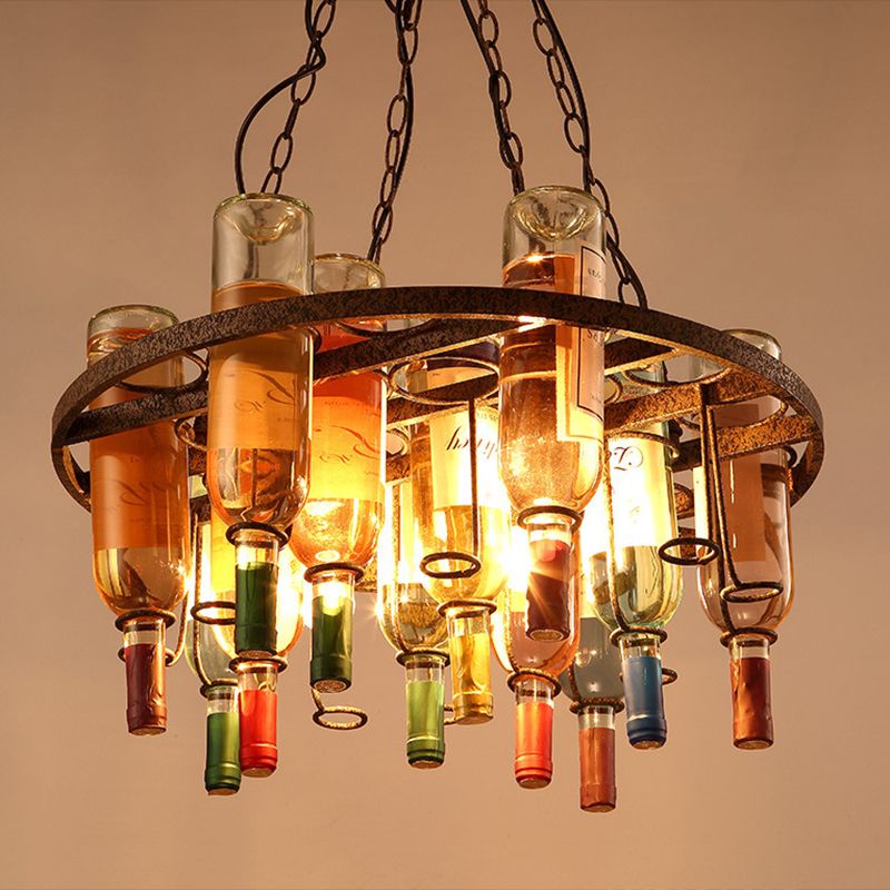 Wine bottle Chandelier Light Fixture Retro Industrial Style Glass Pendant Lighting for Bar