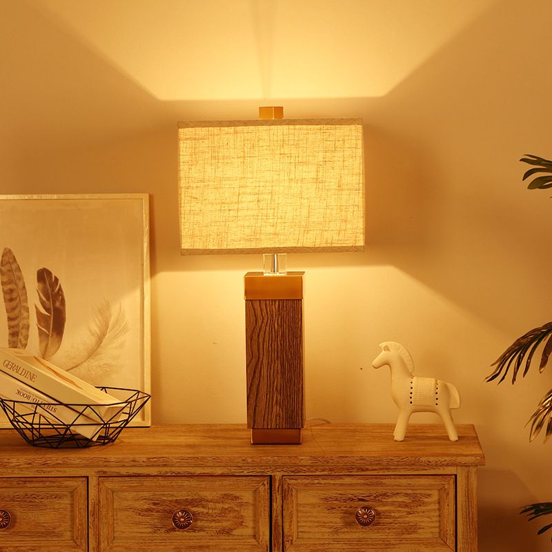 Modernist 1 Bulb Task Light Flaxen Rectangular Nightstand Lamp with Fabric Shade