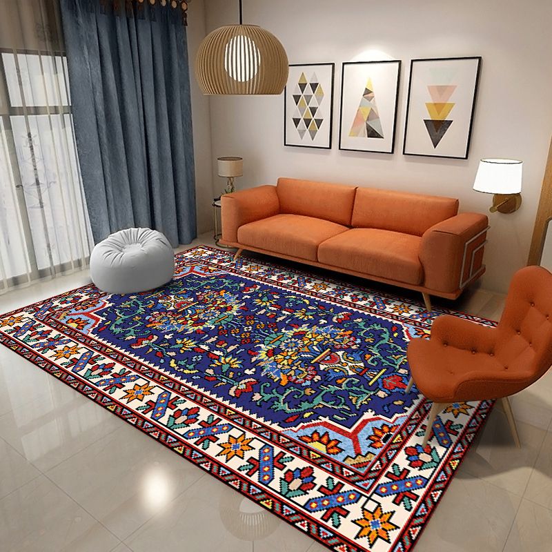 Moroccan Red Tone Carpet Medallion Print Area Rug Polyester Anti-Slip Backing Carpet for Home Decor