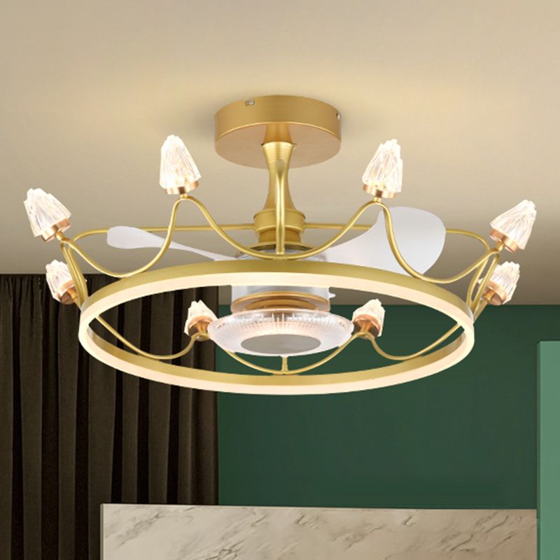 26.5 "W afstandsbediening kroonvormige LED -ventilator licht postmoderne acryl woonkamer semi -flush licht met 3 bladen