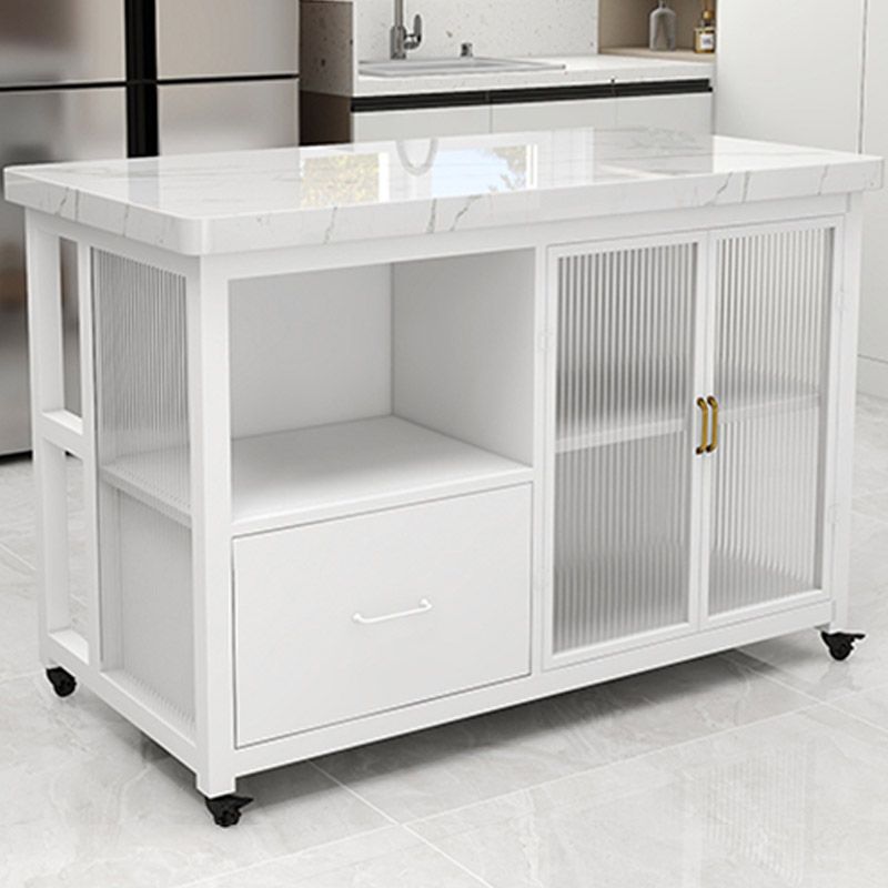 Kitchen Island Table Dining Room Modern Prep Table with Storage Cabinet