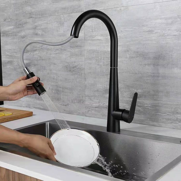 Modern Retractable Kitchen Faucet Stainless Steel 1-Handle High Arc Kitchen Faucet