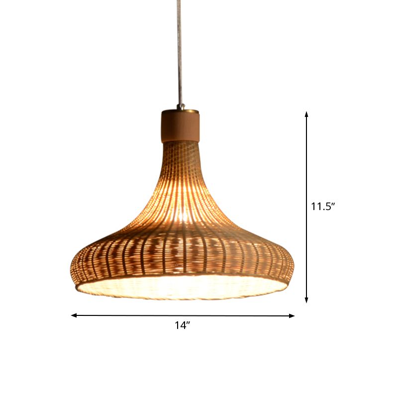 Bamboo Handcrafted Pendant Light Japanese 1 Bulb Suspended Lighting Fixture in Flaxen