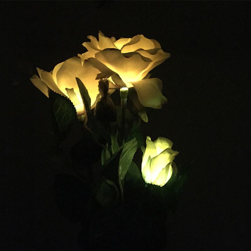 1 Pc Artificial Rose Bouquet Outdoor Solar Ground Lighting Plastic Contemporary LED Landscape Light