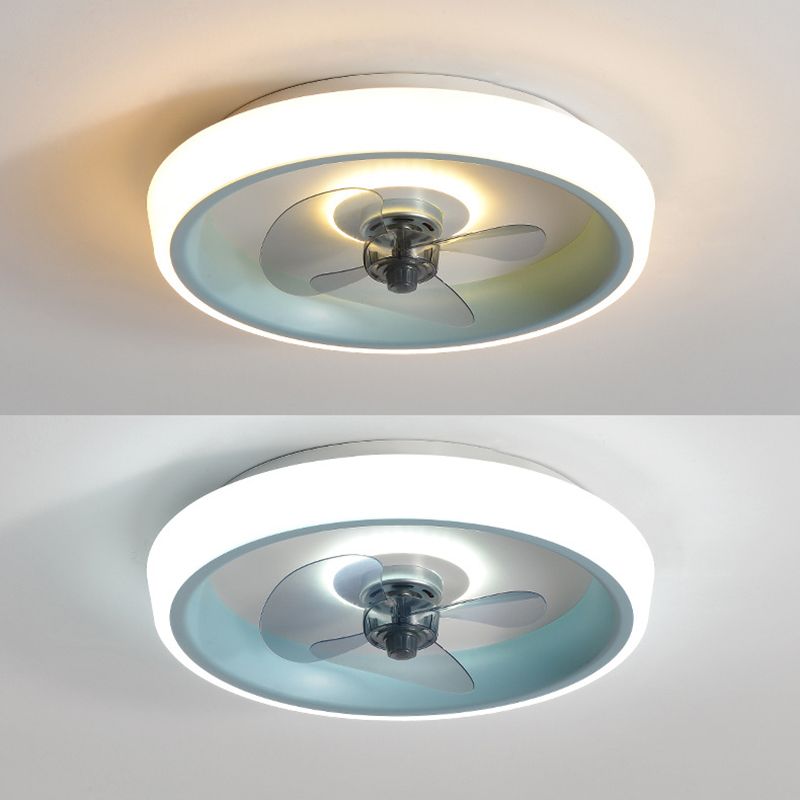 3 Blades Round Ceiling Fan Lighting Nordic Acrylic Bedroom LED Semi Flush Light Fixture