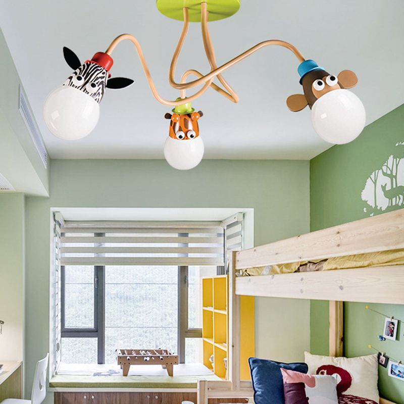 Creative Metal Semi Flush Mount Light Fixture Cartoon Animal Flush Mount Spotlight  for Kids Bedroom