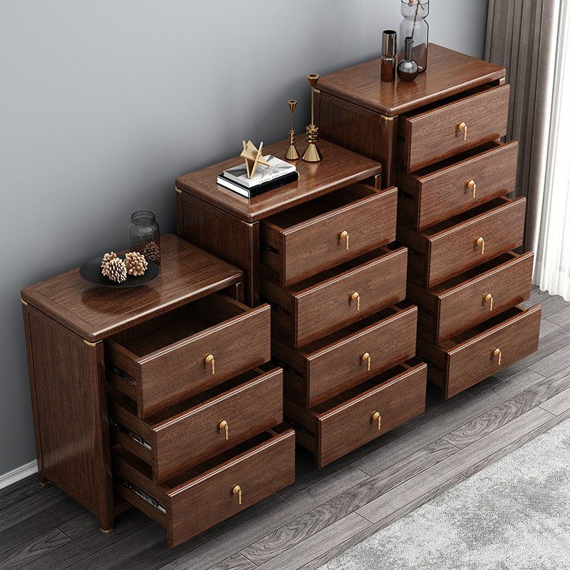 Glam Bedroom Chest Walnut Wood Vertical Storage Chest with Drawers