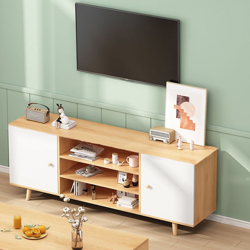 Open Shelving TV Stand Console Engineered Wood Stand Console with Wooden Legs