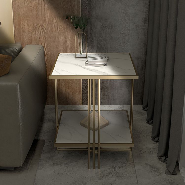 Golden Stone Night Table Glam Bedside Cabinet with 2 Shelves