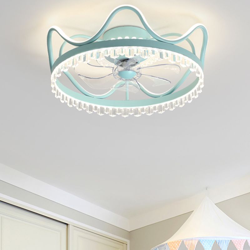 Kids Style Crown Shape Ceiling Fan Lights Metal 2 Light LED Flush Lights