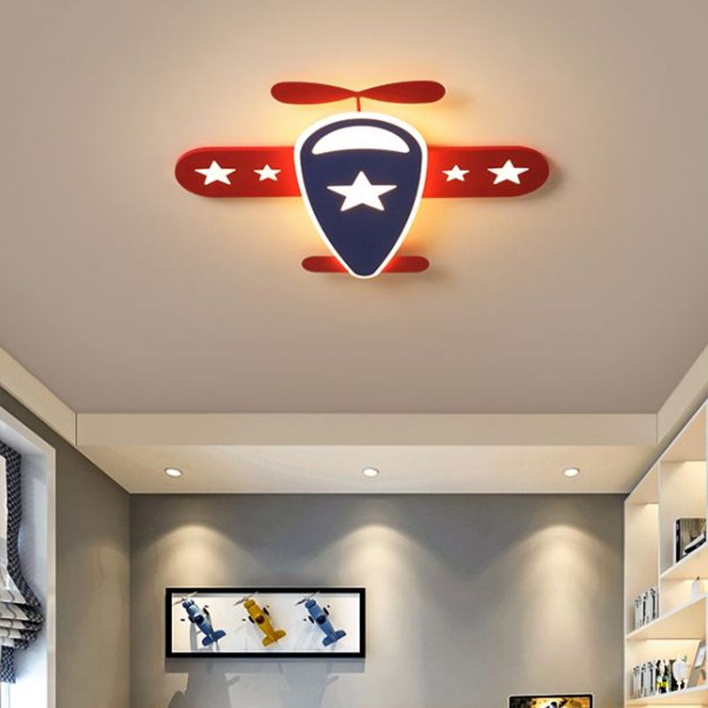 Airplane Deckenbündige Leuchte Cartoon Metal Boys Room LED Flush Mount in Rot-Navy Blue