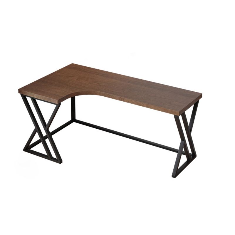 Metal and Wood Corner Writing Desk Industrial Brown Office Office Desk With Bookshelf