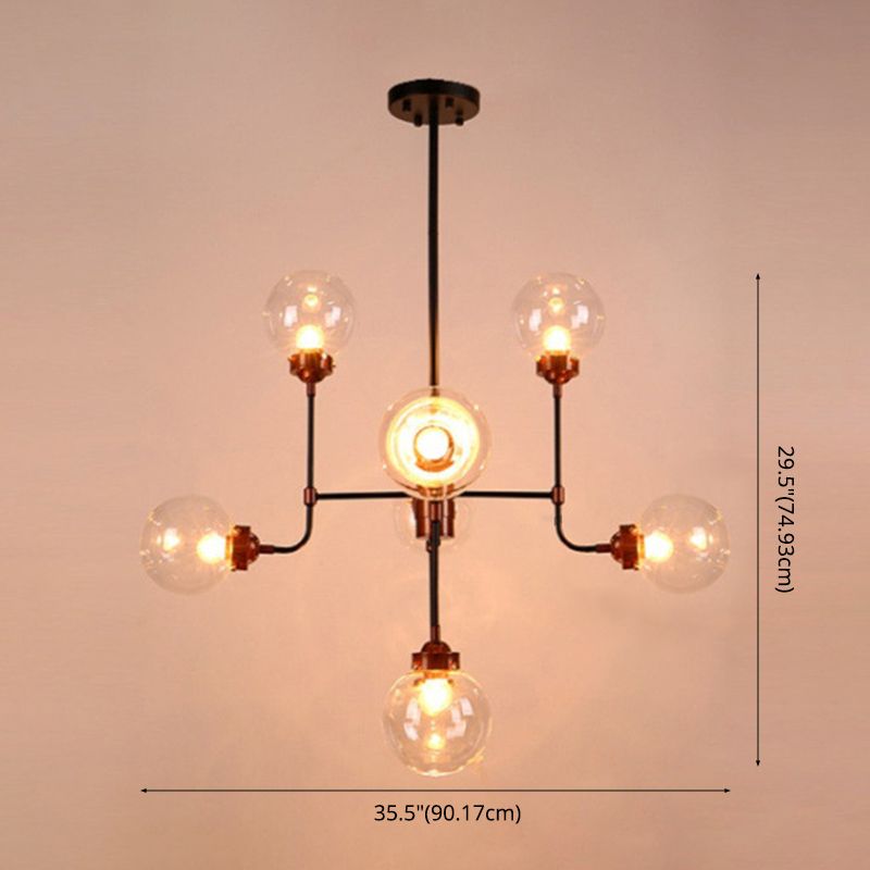 Industrial Sphere Ceiling Hanging Light Fixture with Glass Shade for Living Room