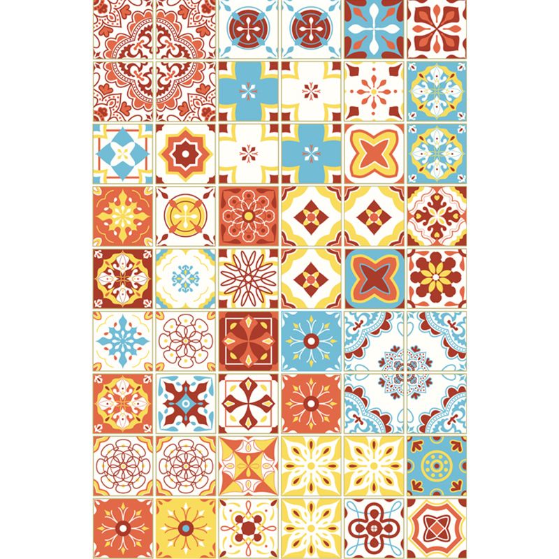 Moroccan Mosaic Print Rug Multi Colored Polyester Carpet Non-Slip Backing Washable Pet Friendly Rug for Living Room