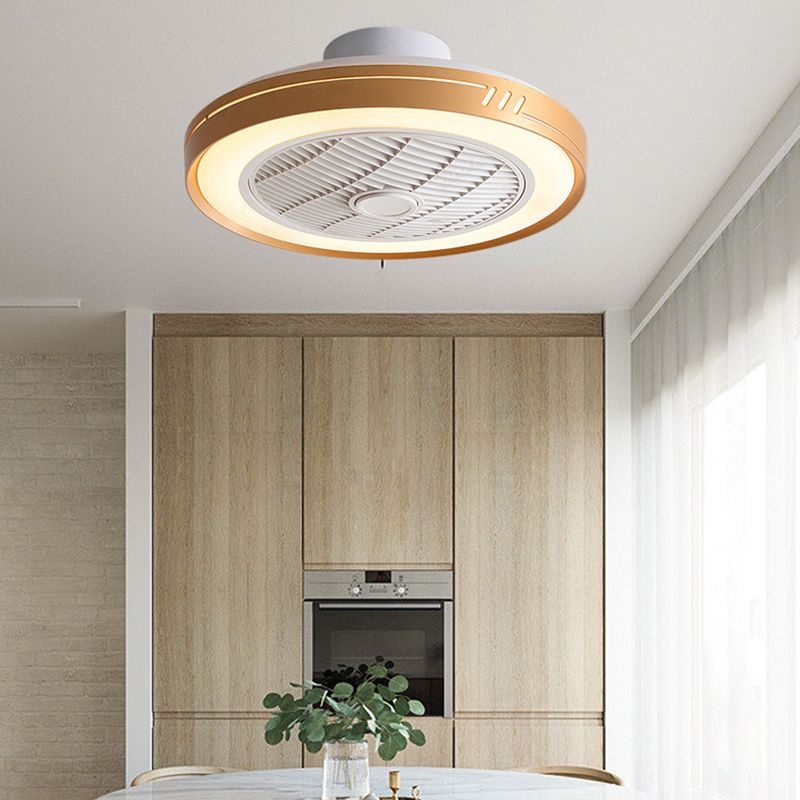 Single Polished Modern Ceiling Fan Lamp Metallic Ceiling Fan Light for Living Room